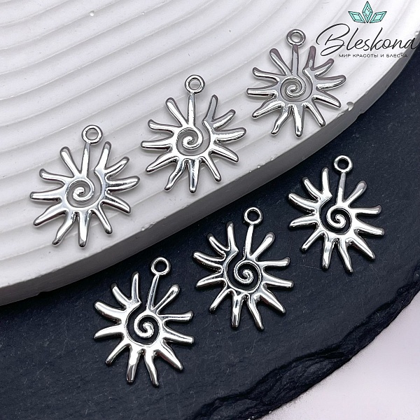 22,6*18,5 мм Цвет серебро, Подвеска солнце гладкое завиток