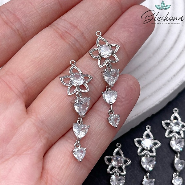 37 мм Цвет серебро, Подвеска цветок цепочка цирконы
