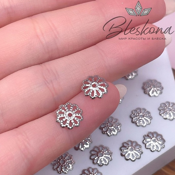 8 мм Цвет серебро, Шапочка цветок 