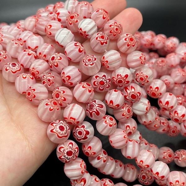 Муранское стекло розовое цветы  10мм