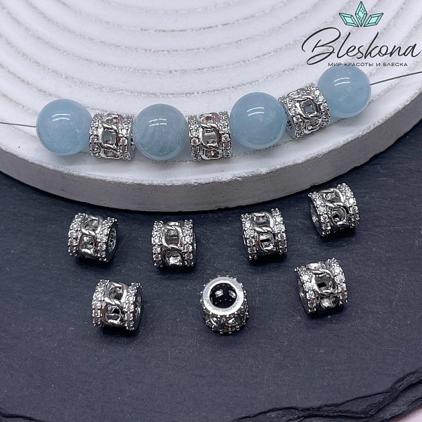 7,5*8 мм Цвет серебро, Бусина цирконы 