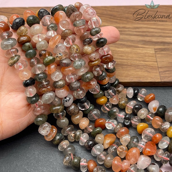  Кварц рутиловый микс галтовка (6-8)*(9-12) мм