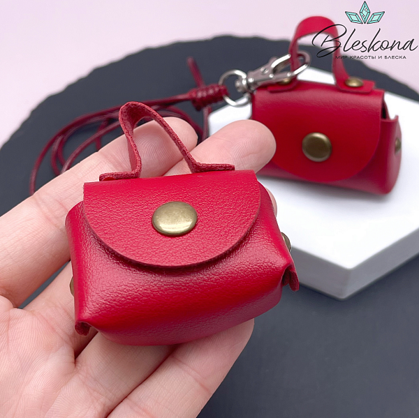 52*32 мм Цвет серебро, Подвеска сумочка бордо натуральная кожа