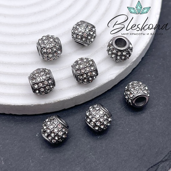 Бусина -разделитель сталь цирконы,  цвет серебро 10*10,6мм