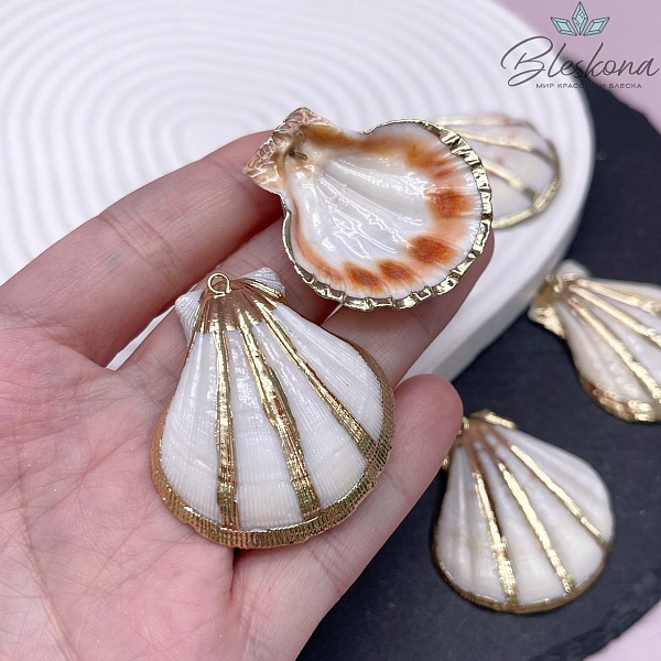 (37-40)*(33-36) мм Цвет золото, Подвеска Ракушка белая