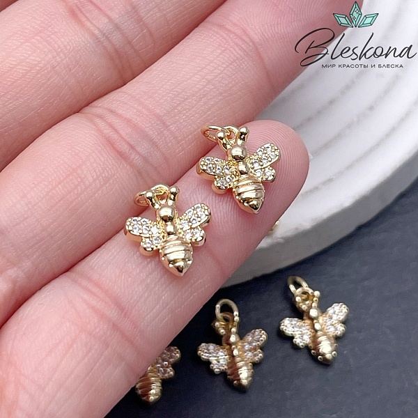12,5*11 мм Цвет золото, Подвеска Пчелка с цирконами 