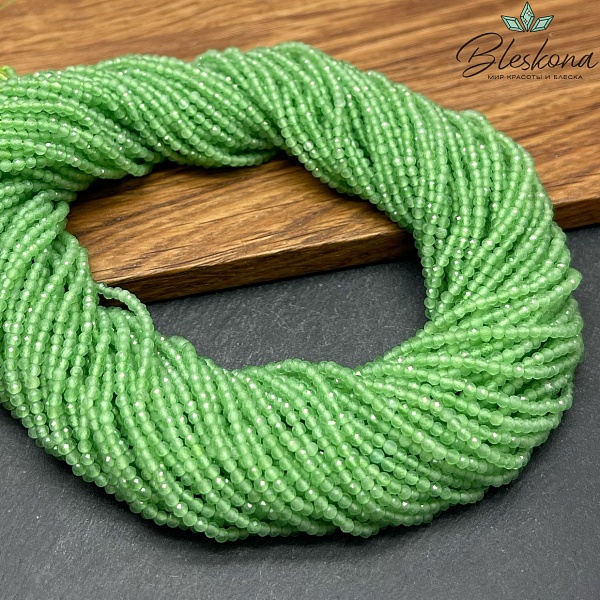 Кошачий глаз зеленый микроогранка (имитация) 2 мм