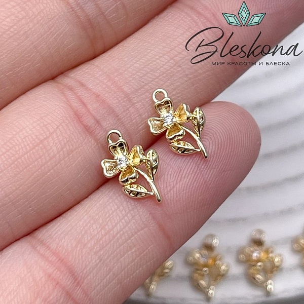 11,3*7,5 мм Цвет золото, Подвеска цветок циркон