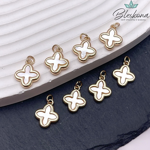 13*11 мм Цвет золото, Подвеска Клевер перламутр