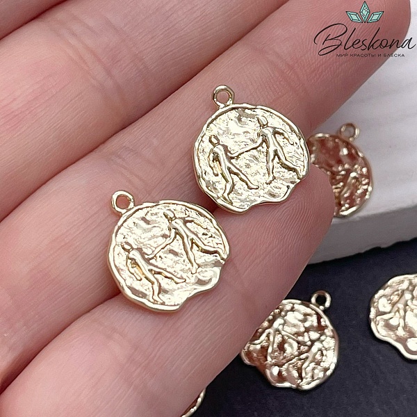 14 мм, цвет золото, Подвеска Близнецы Р16684