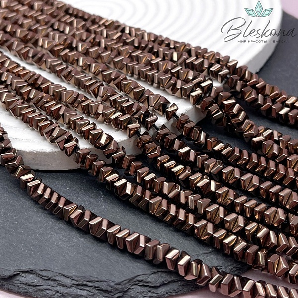 6 мм, Гематин, квадрат елочка, цвет коричневый  (шоколадный)