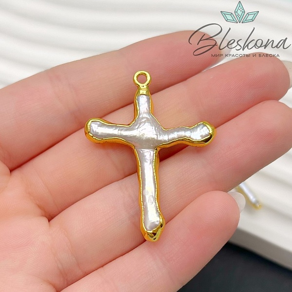 Подвеска  Жемчуг крест, Цвет золото (35-40)*(28-32) мм