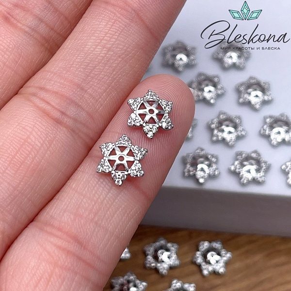 9*2 мм Цвет серебро, Шапочка цветок с цирконами