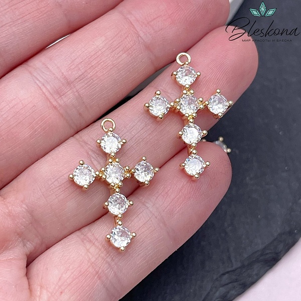 26*18 мм Цвет золото, Подвеска Крест цирконы 