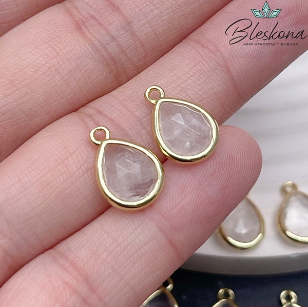 14*9,5 мм Цвет золото, Подвеска капля Горный Хрусталь огранка