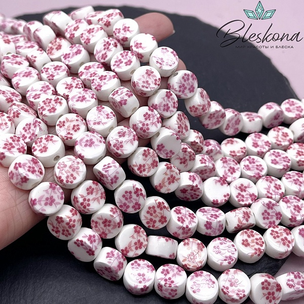 10,5 мм Керамика Бусина таблетка роспись гжель №11