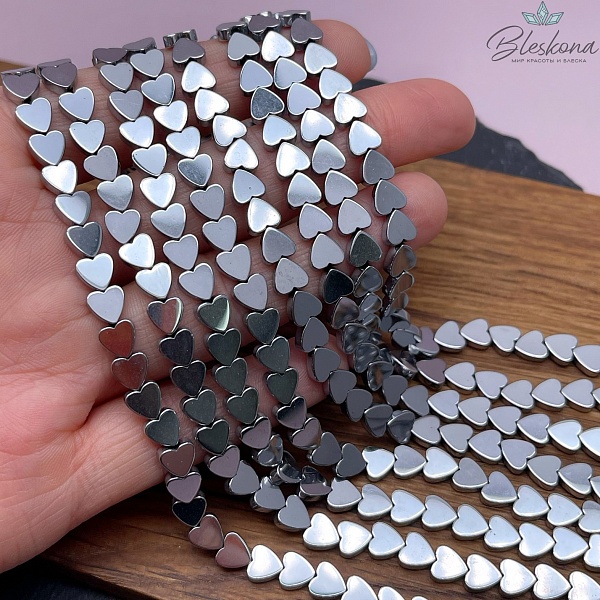 6 мм Гематин, цвет темное серебро, сердце плоское имитация 