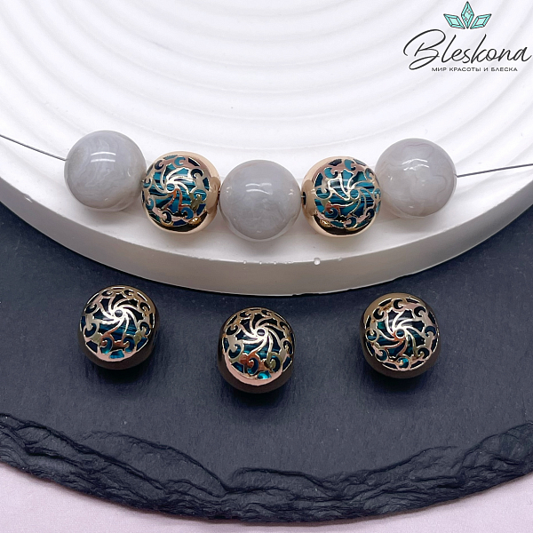 12 мм Цвет золото, Бусина шар узоры 