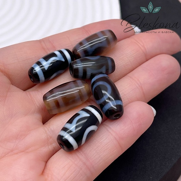 Бусина Дзи Небо, Земля бело-черный бочонок 20*11 мм