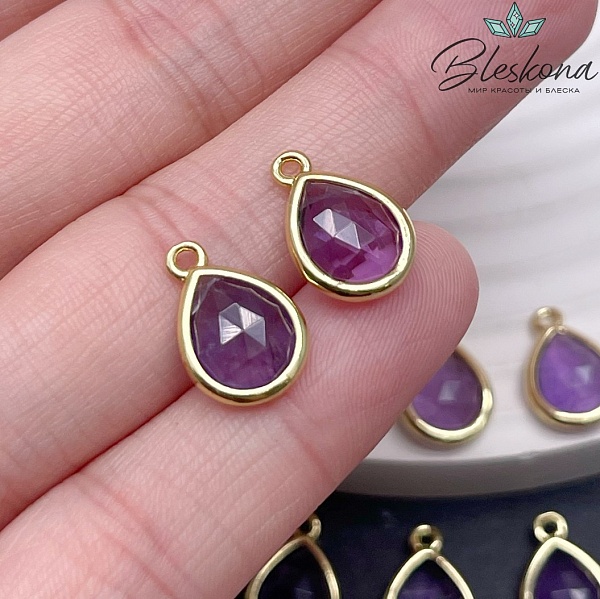14*9,5 мм Цвет золото, Подвеска капля Аметист огранка