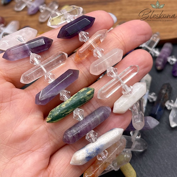 Микс из натуральных камней, форма маятник (5-5,5)*(18-25) мм