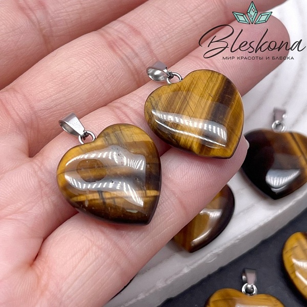 21*20 мм Цвет серебро, Подвеска Сердце Тигровый глаз