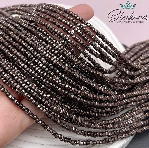 3*2 мм Гематин, цвет коричневый №1 (шоколадный), квадрат огранка имитация