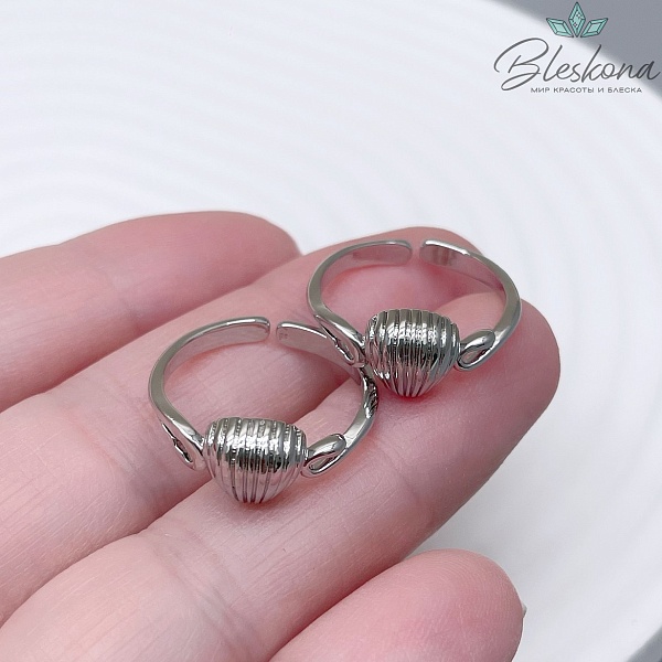 19 мм, цвет серебро, Кольцо безразмерное ракушка 