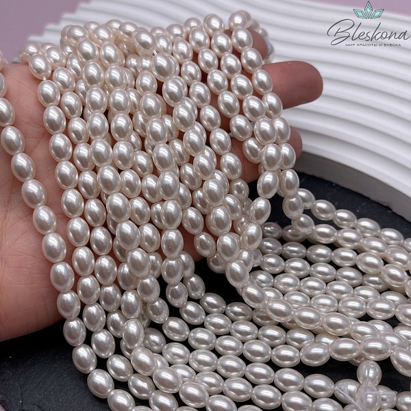 Жемчуг Майорка пудровая рис 6*8 мм
