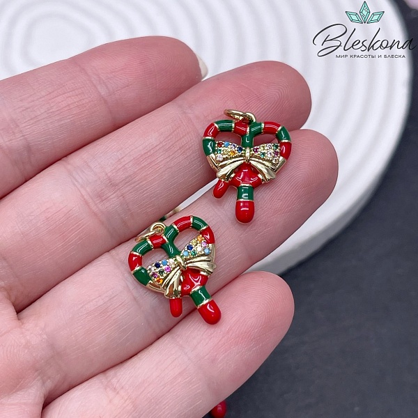 19*15 мм Цвет золото, Подвеска леденец эмаль, цирконы