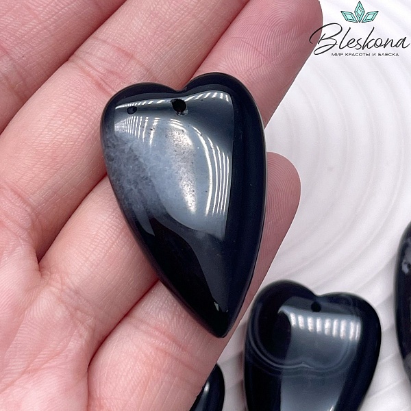 25*40 мм Подвеска Сердце Черный Агат с прожилками