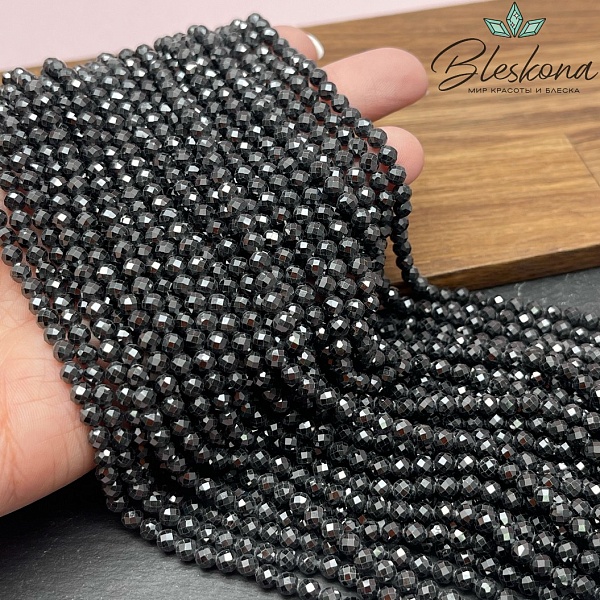 Циркон огранка черный №1 4 мм (кубический цирконий, фианит) 
