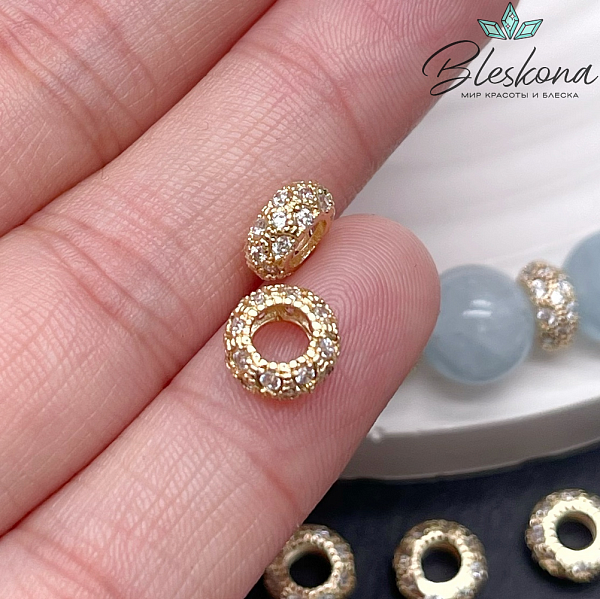 7,8*3,6 мм Цвет золото, Бусина-разделитель цирконы 