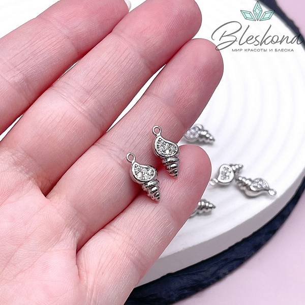 6,2*14мм, Подвеска ракушка цирконы цвет серебро 