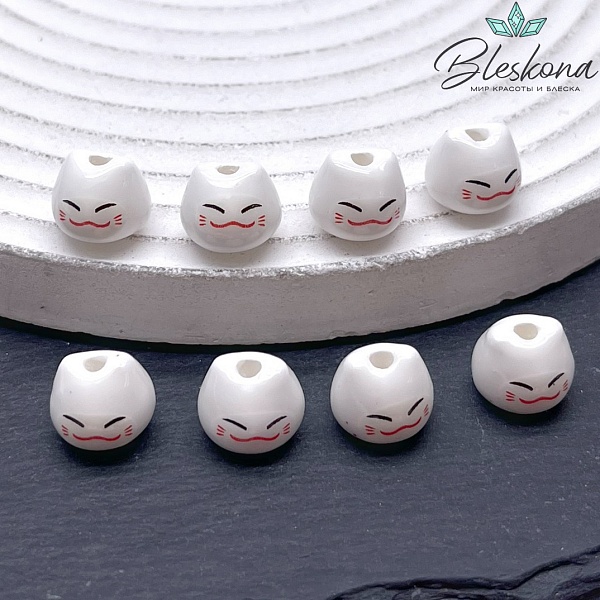 8*10 мм Керамика бусина Котик белый (штучно)