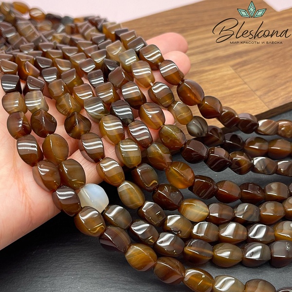 Агат коричневый бочонок крученый 12*8 мм 