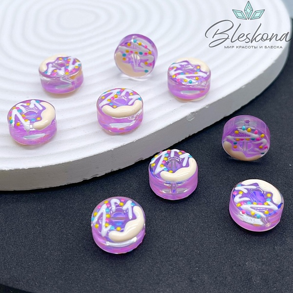 8*15 мм Бусина пончик сиреневый с переливом
