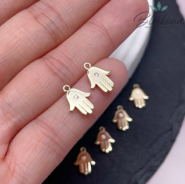 12,3*9 мм Цвет золото, Подвеска Рука Фатимы циркон 