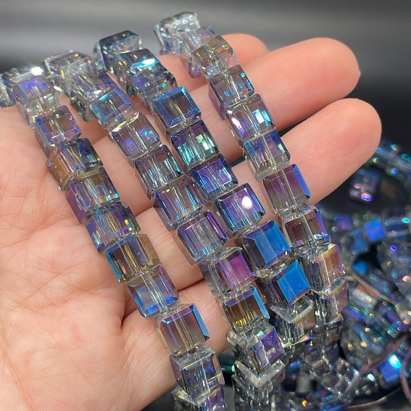 8 мм Стекло Lux, куб огранка, цвет серый с переливом