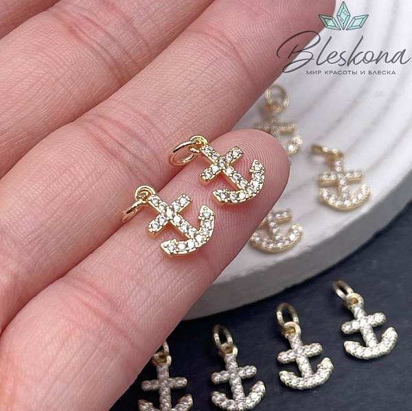 8*11,5 Цвет золото, Подвеска якорь цирконы 