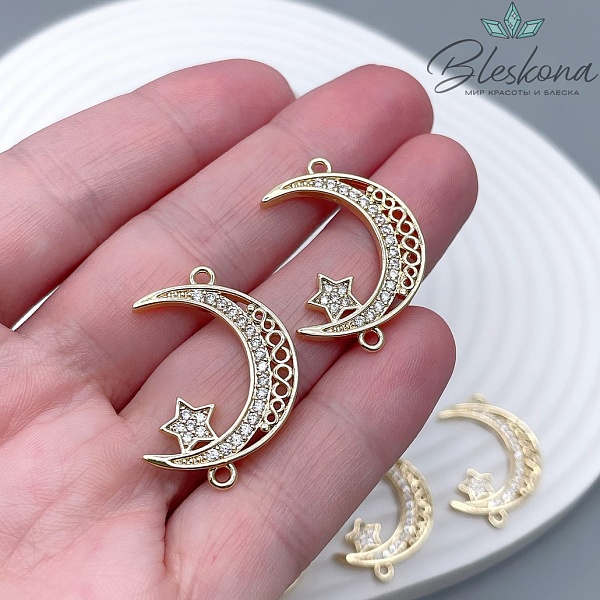 28*19 мм Цвет золото, Коннектор Полумесяц цирконы 