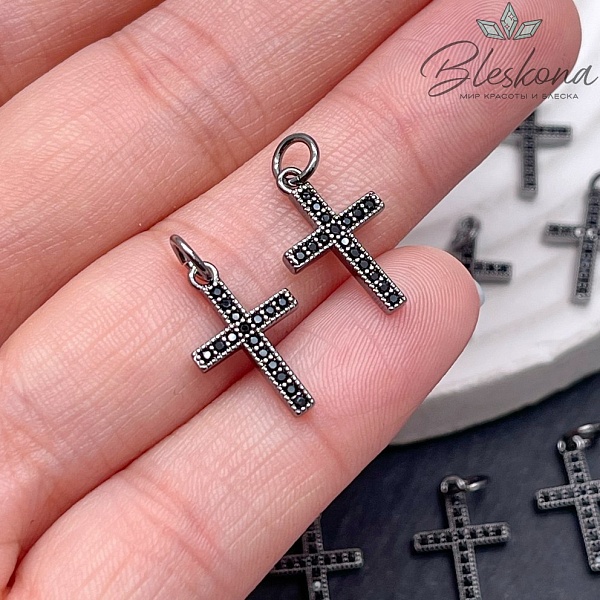 17*10 мм Цвет черный, Подвеска крест черные цирконы 