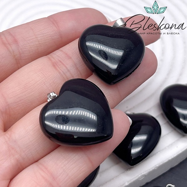 26*25 мм Цвет серебро, Подвеска Сердце пухлое Раухтопаз (Морион)