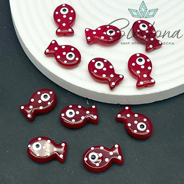 20*12 мм  Бусина рыбка темно- красная