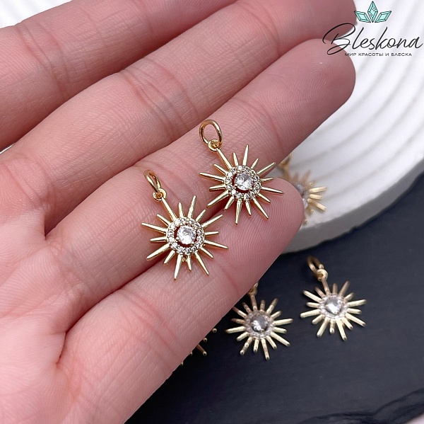 16*14,8 мм Цвет золото, Подвеска солнце с цирконами 
