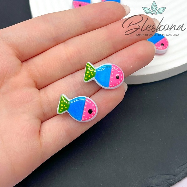 20*12 мм  Бусина рыбка синяя