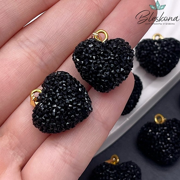 19*20 мм, Цвет золото, Подвеска мармеладное сердце черное