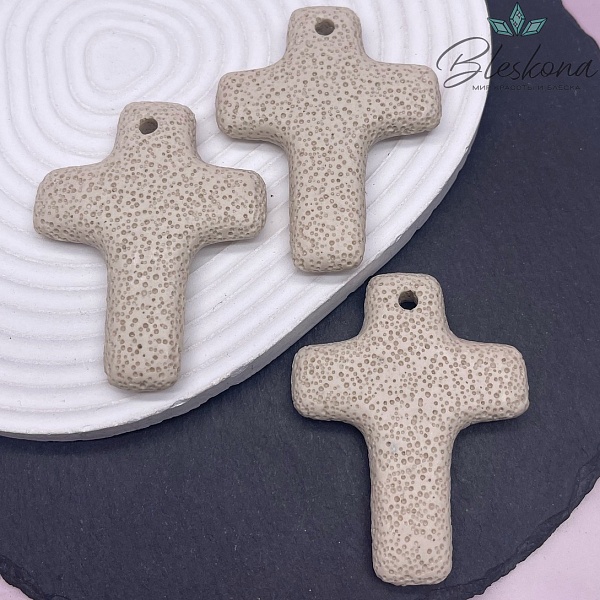 Лава Вулканическая Подвеска крест темно- бежевый 66*52 мм