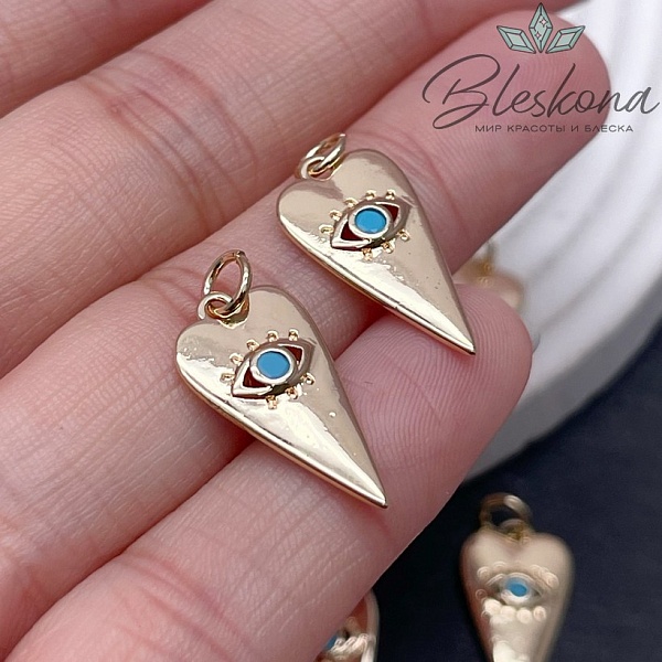 20,5*10,5 мм Цвет золото, Подвеска сердце глаз с голубым цирконом