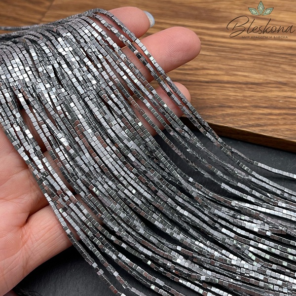 1,5мм Гематин имитация, цвет темное серебро, куб